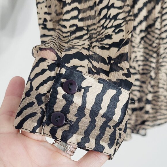 Tango Mango Women's Black & Tan Leopard Print Collared Button Down Shirt Size XS - Picture 6 of 11